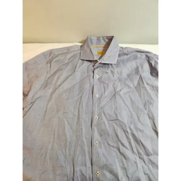 Robert Talbott Carmel 100% Cotton Shirt Mens XL Blue Herringbone Long Sleeve - Picture 5 of 13